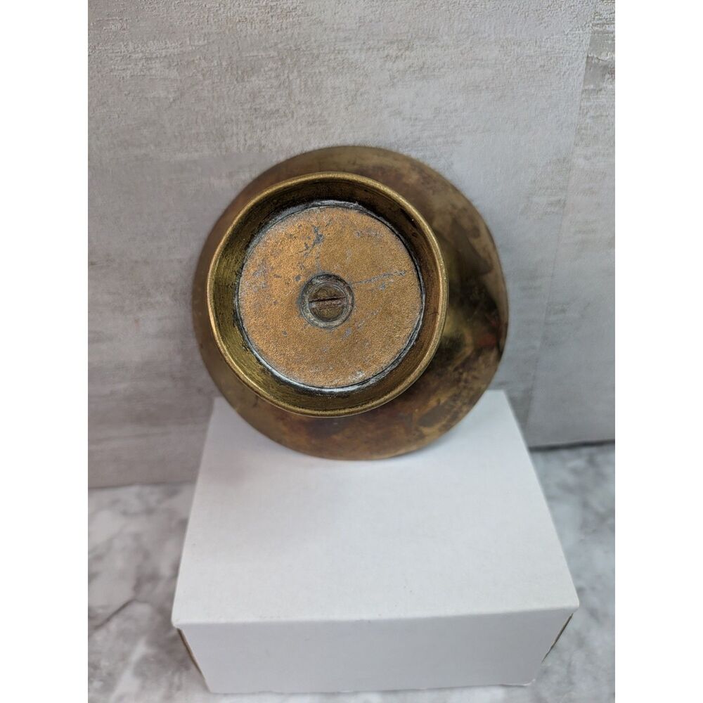 Vintage Brass Taper Candle Holder Pedestal Bowl Patina 5 Inch Mid Century